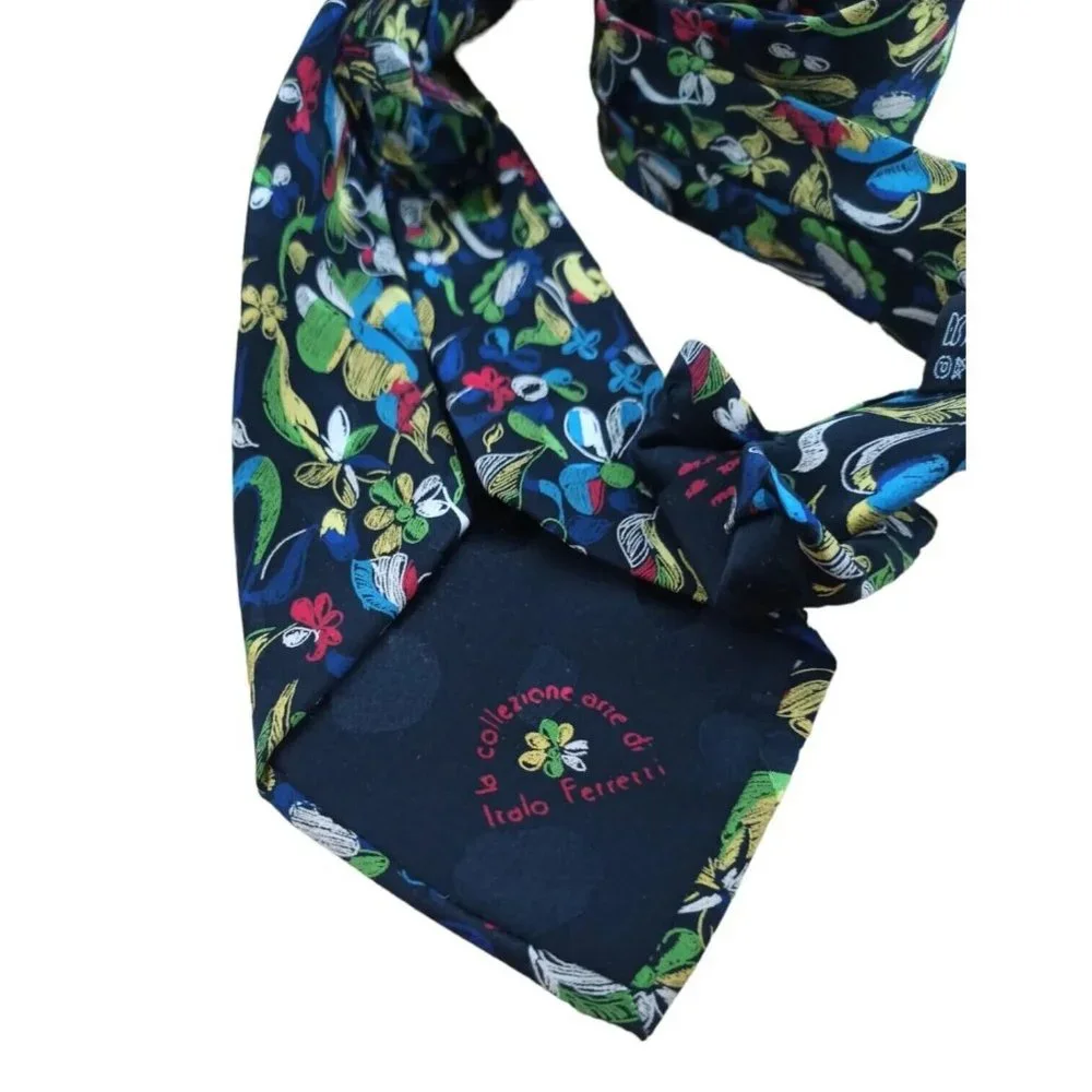 RARE ITALO FERRETTI COLLEZIONE ARTE Black Art Silk Tie HM ITALY 60”/ 4" EC - Picture 5 of 6
